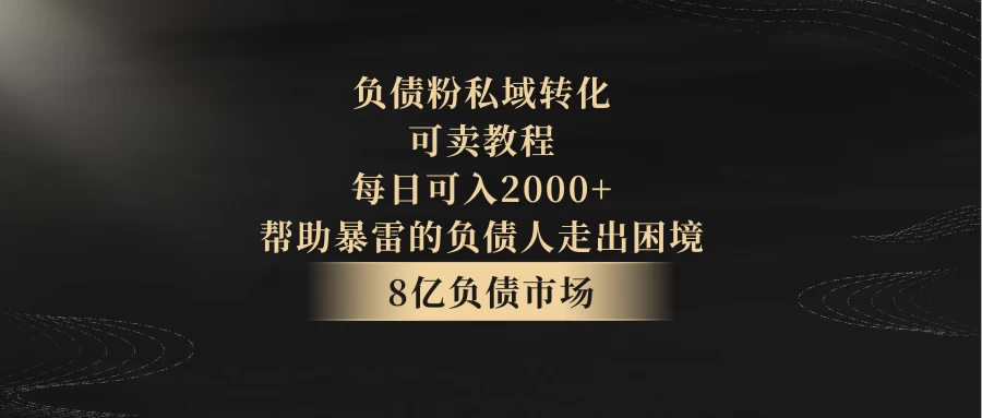 8亿负债市场，负债粉私域转化，可卖教程，每日可入2000+，无需经验（包含资料） - 项目资源网