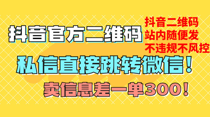 价值 3000 的技术！抖音二维码直跳微信！站内无限发不违规 - 项目资源网