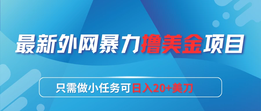 最新外网暴力撸美金项目，只需做小任务可日入20+美刀 - 项目资源网