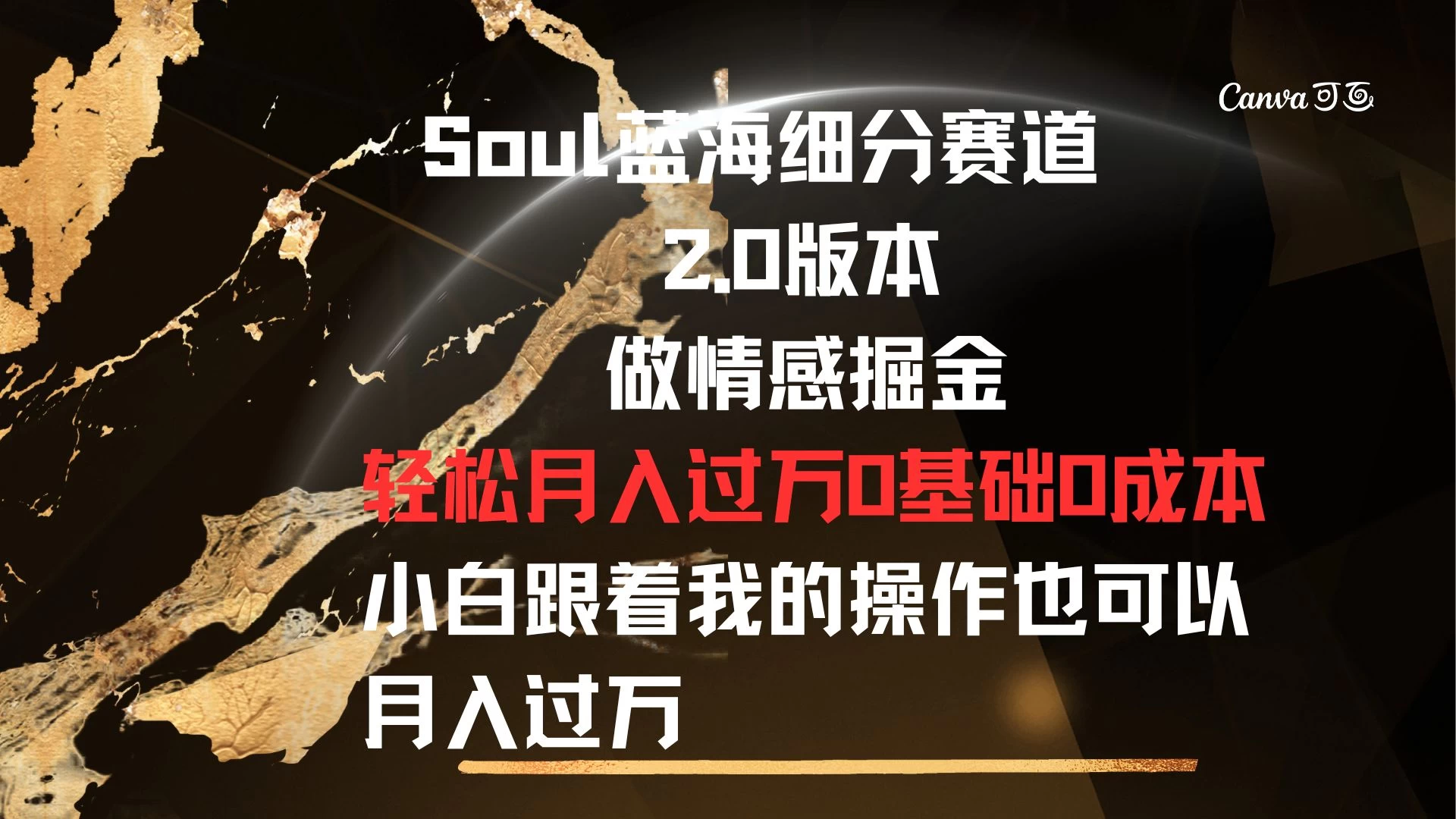 Soul蓝海细分赛道，2.0版本，做情感掘金，轻松月入过万，0基础，0成本，小白跟着我的操作也可以月入过万 - 项目资源网