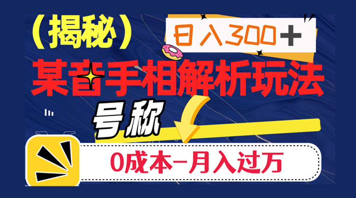 抖音手相解析玩法，聊聊天日入 300+，号称 0 成本月入过万 - 项目资源网