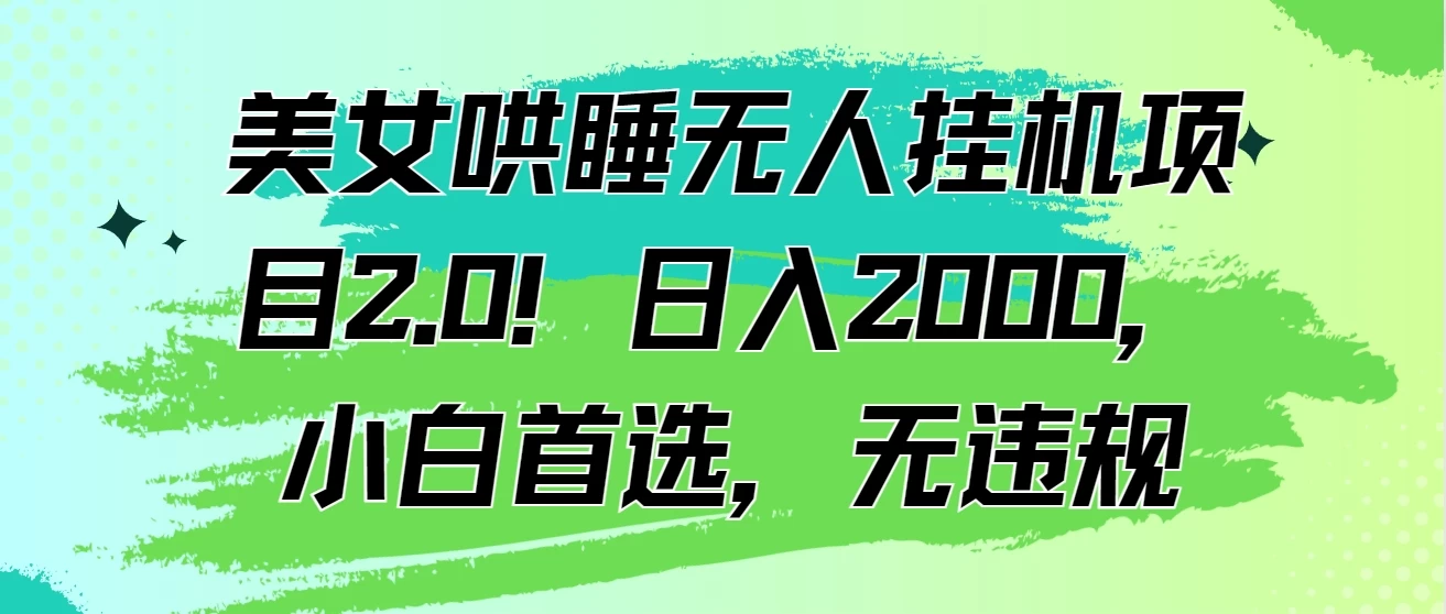 美女哄睡无人挂机项目2.0！日入2000，小白首选，无违规 - 项目资源网